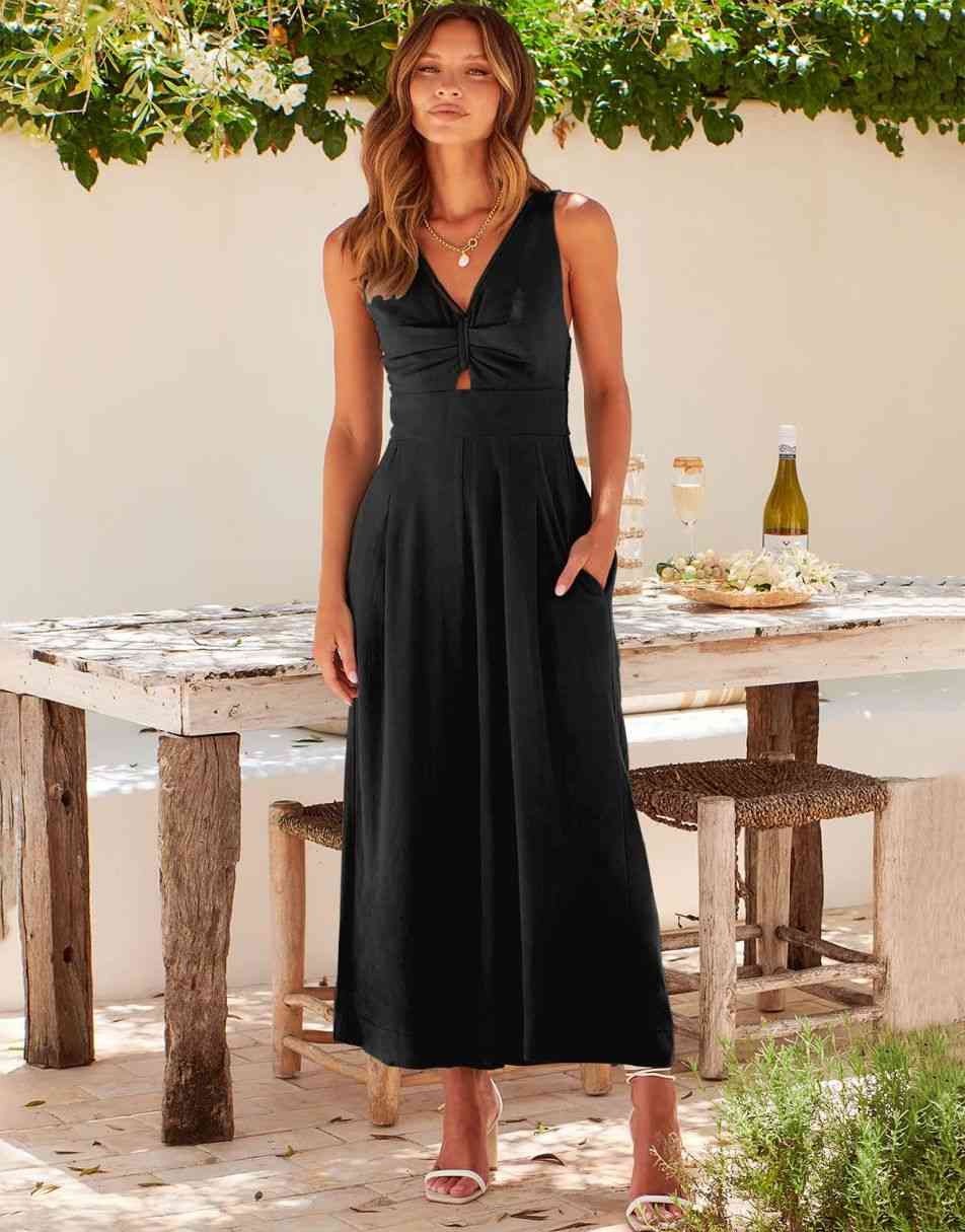 ANRABESS Wide Leg V-Neck Jumpsuit with Adjustable Straps